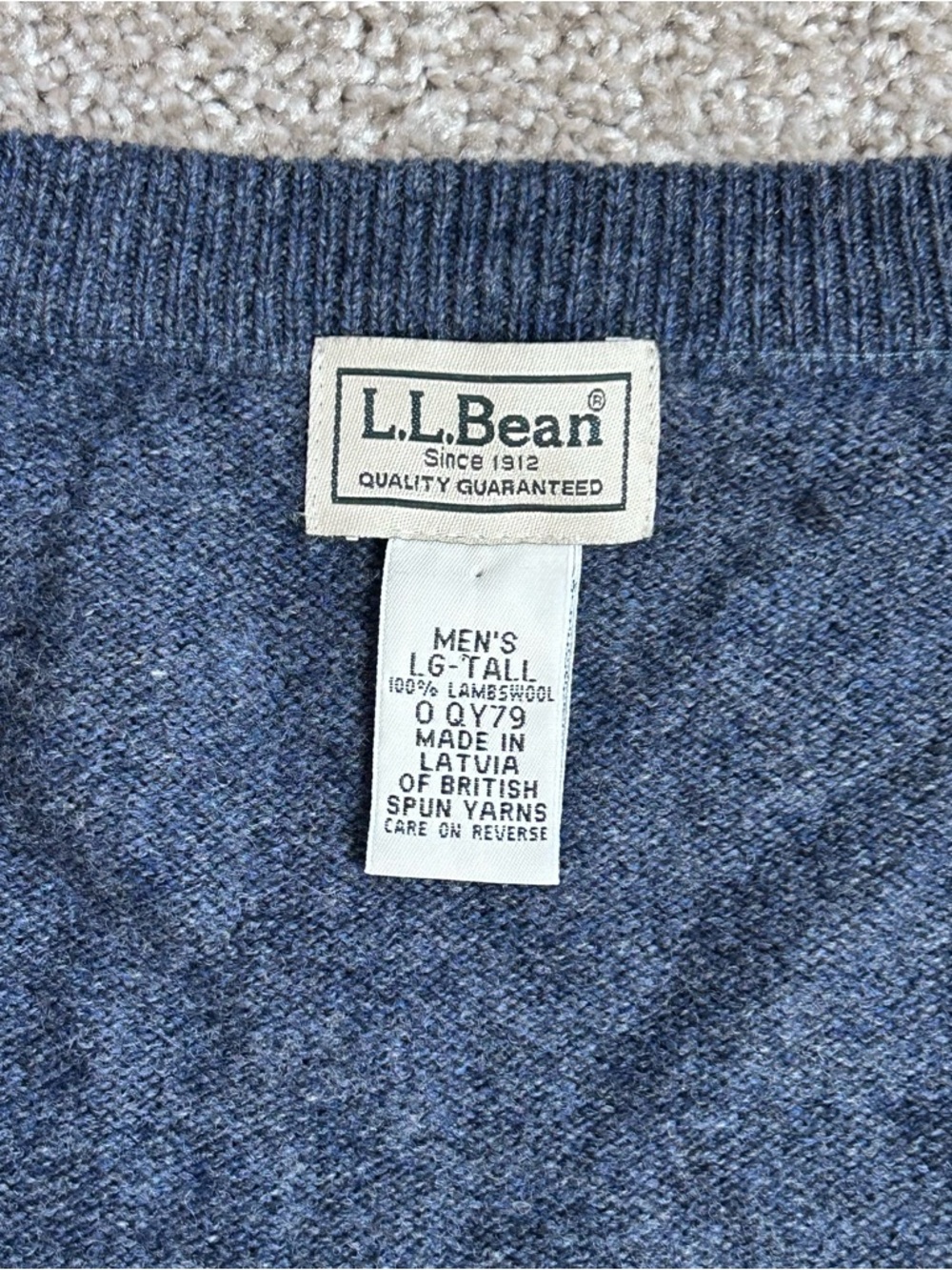L.L. Bean V-Neck Sweater Men's Large Tall 100% Lambswool Heathered Blue Gray - Picture 4 of 5